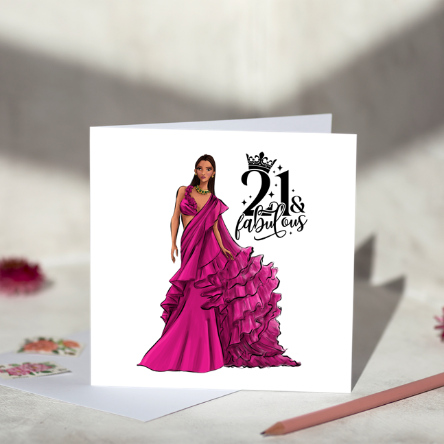 21 & Fab Cerise Dress 21st Birthday Card