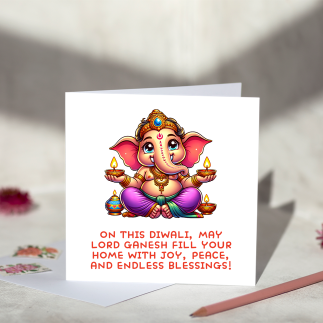 Lord Ganesh Tea Lights Diwali Greeting Card