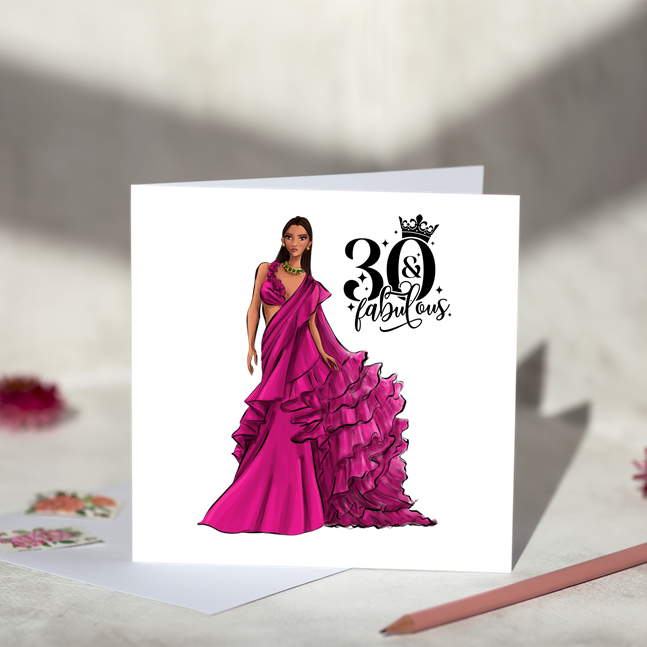 30 & Fab Cerise Dress 30th Birthday Card