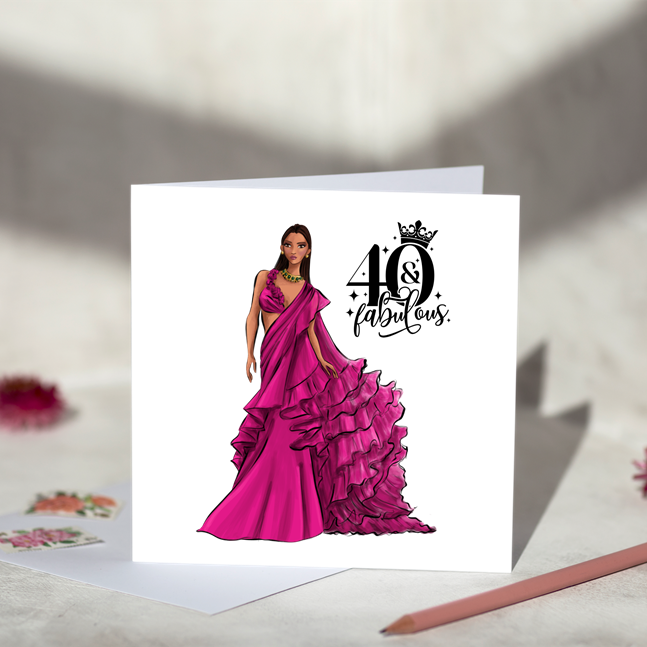 40 & Fab Cerise Dress 40th Birthday Card