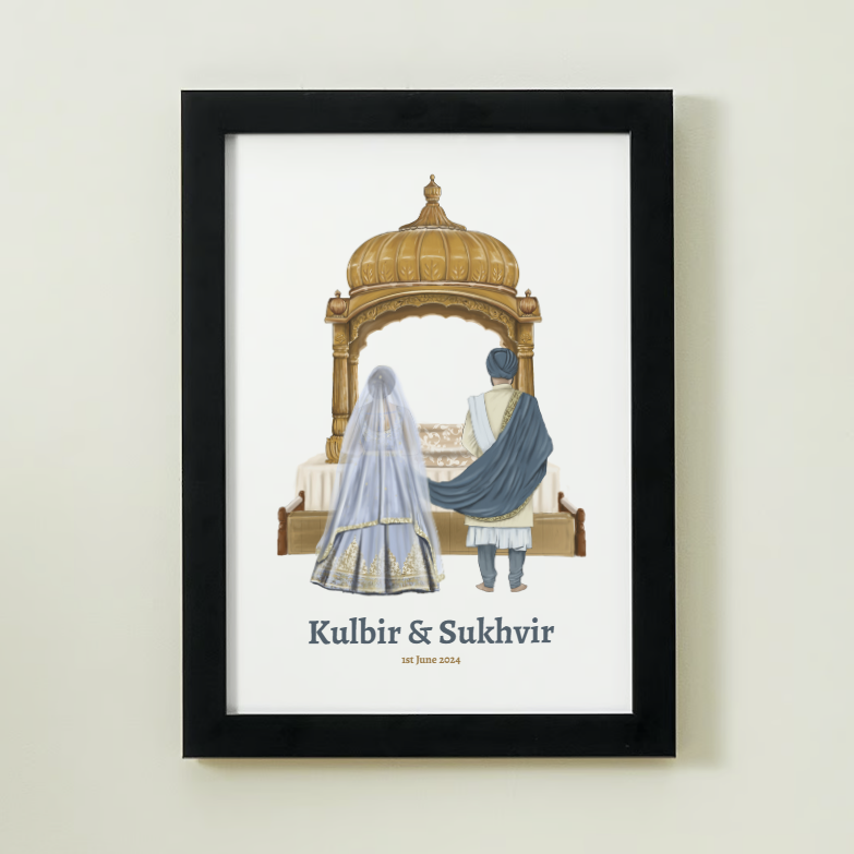 Anand Karaj Blue Design Print Framed