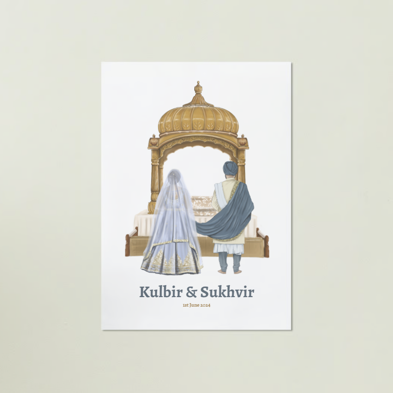 Anand Karaj Blue Design Print Framed