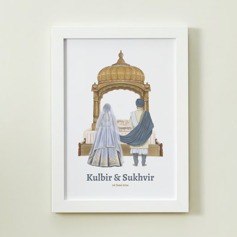 Anand Karaj Blue Design Print Framed