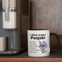 Black Fluent Punjabi mug with a grey cat in sunglasses and the words “I Speak Fluent Punjabi”, “Menu Ki”, “Chalo Sanu Ki” and “Bakwaas”