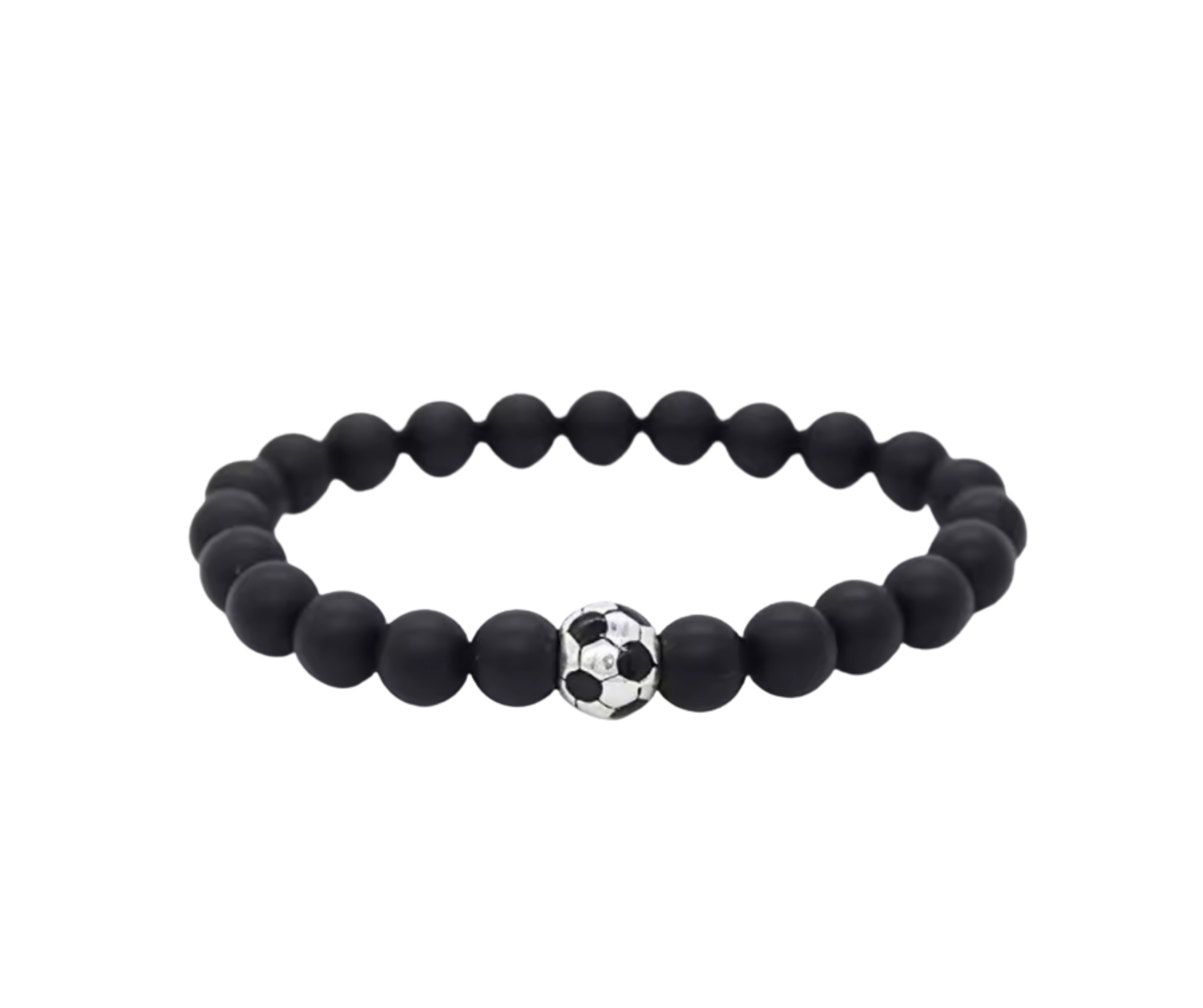 Football Charm Black Bead Bracelet 16cm