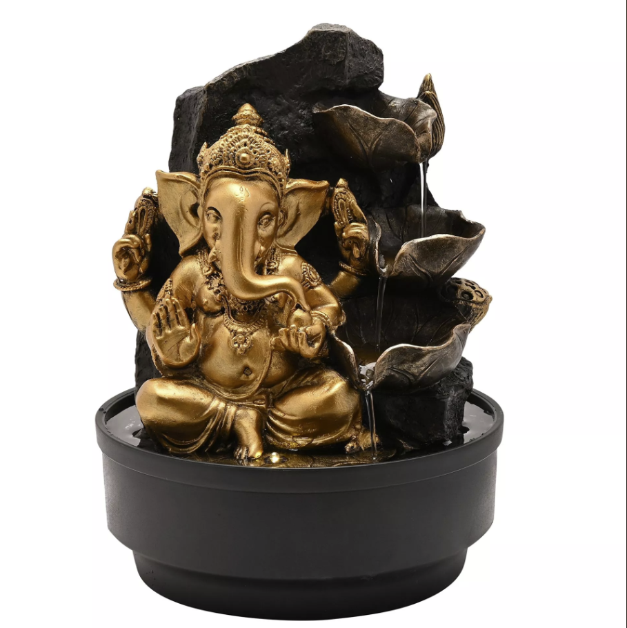 Gold Ganesh Water Fountain With LED Lights