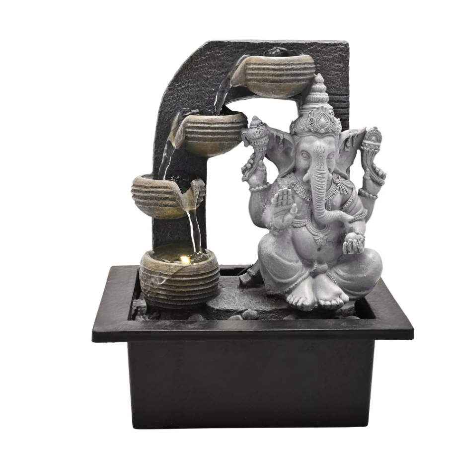 Grey Ganesh Water Fountain With LED Lights