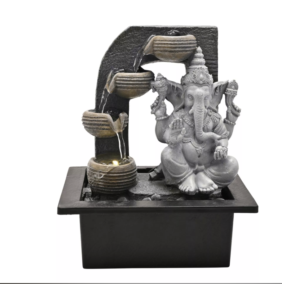 Grey Ganesh Water Fountain With LED Lights