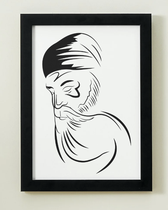 Guru Nanak Dev Ji’s Black Line Art Print or Framed