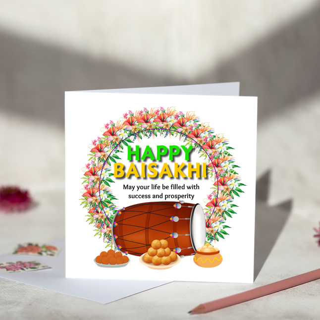 Happy Baisakhi Flowers Greeting Card
