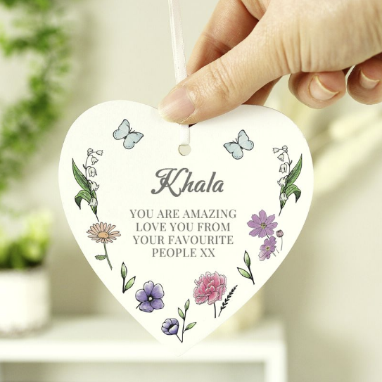 Personalised Wild Flowers Wooden Heart