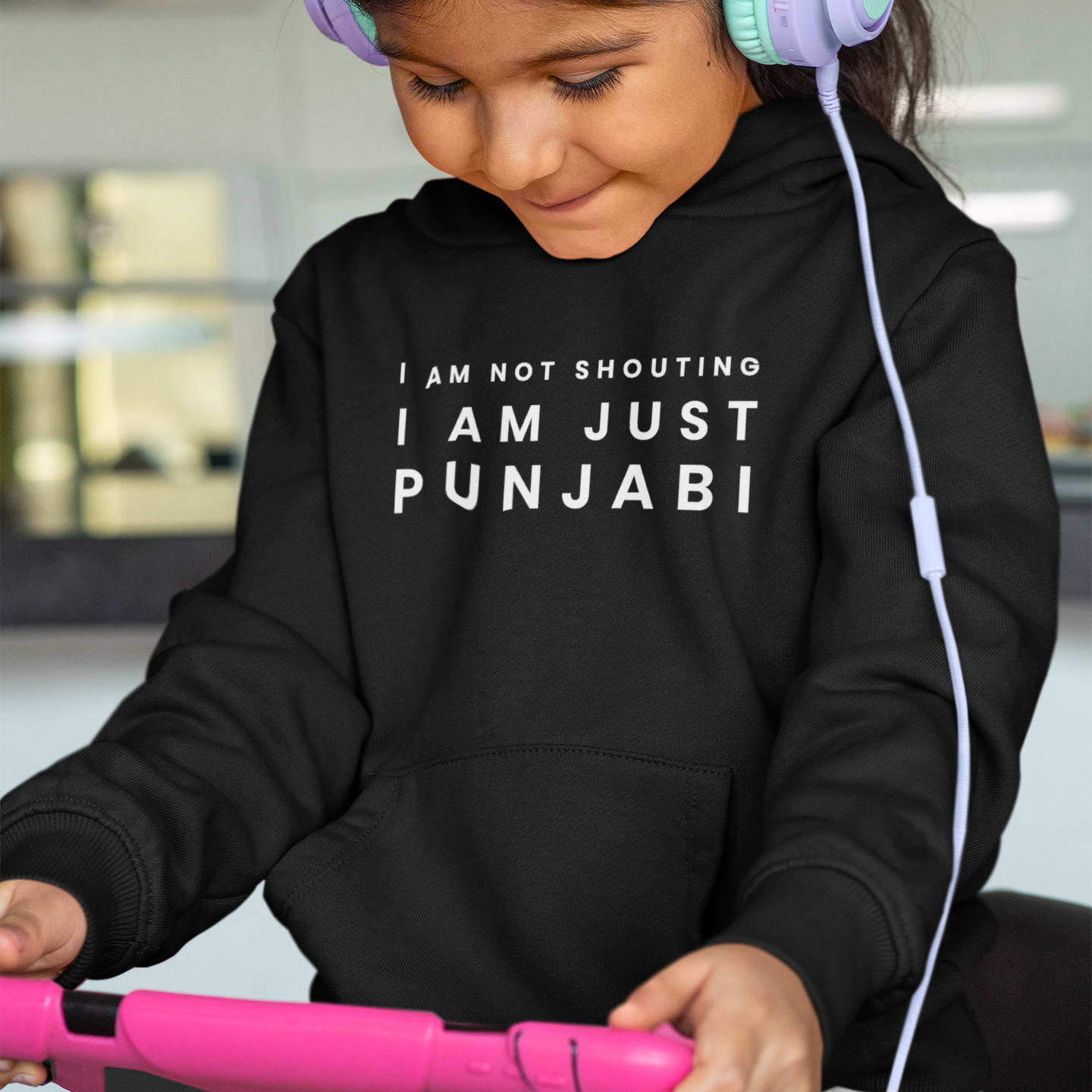 I Am Not Shouting Punjabi Kids Hoodie - Black
