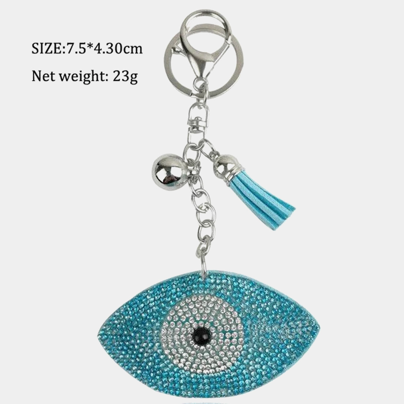 Light Blue Rhinestone Evil Eye Keyring