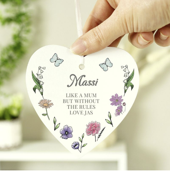 Personalised Wild Flowers Wooden Heart