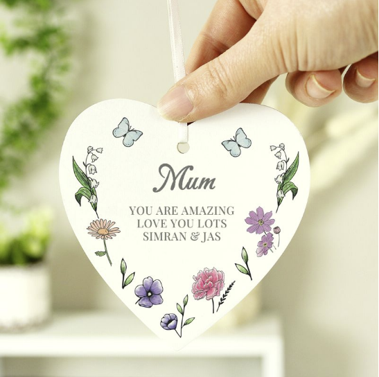 Personalised Wild Flowers Wooden Heart