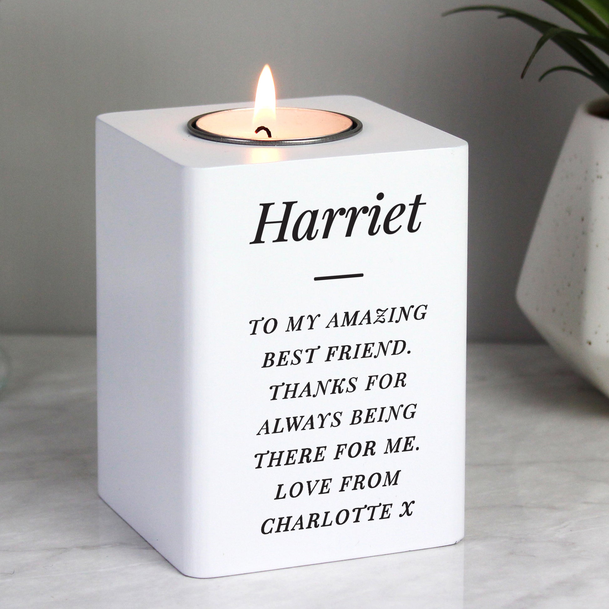 Personalised White Wooden Tea light Holder