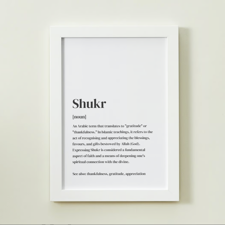 Shukr Definition Art Print or Framed