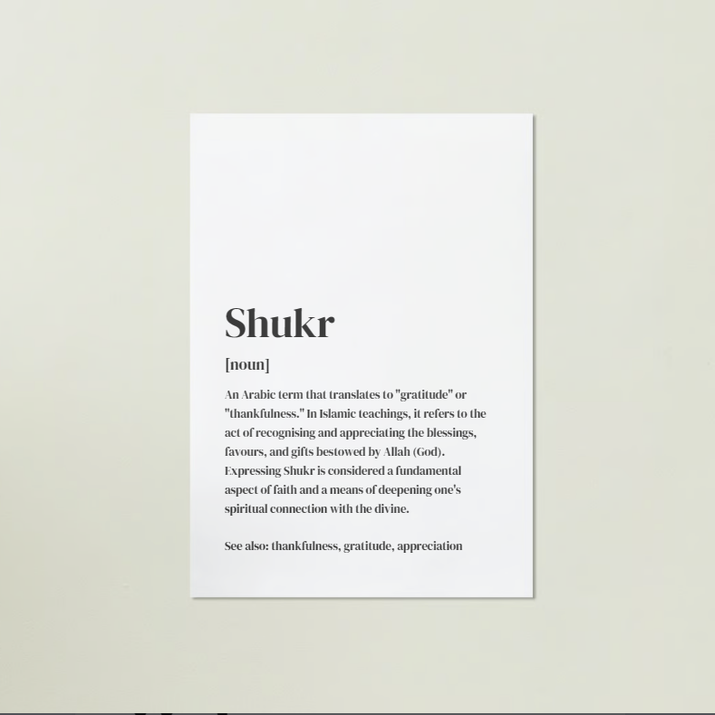 Shukr Definition Art Print or Framed