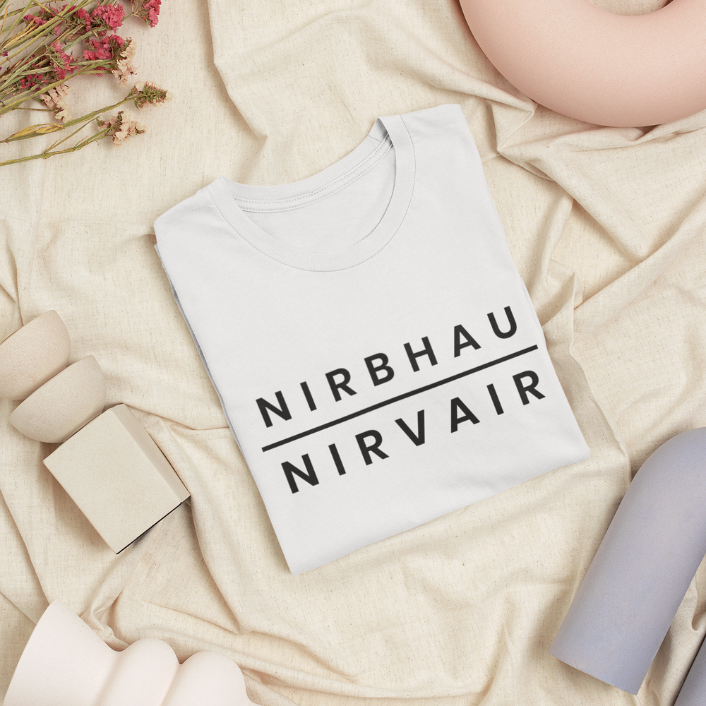 
                      
                        BASIC ESSENTIALS: Nirbhau Nirvair Unisex Tee- Various Colours
                      
                    