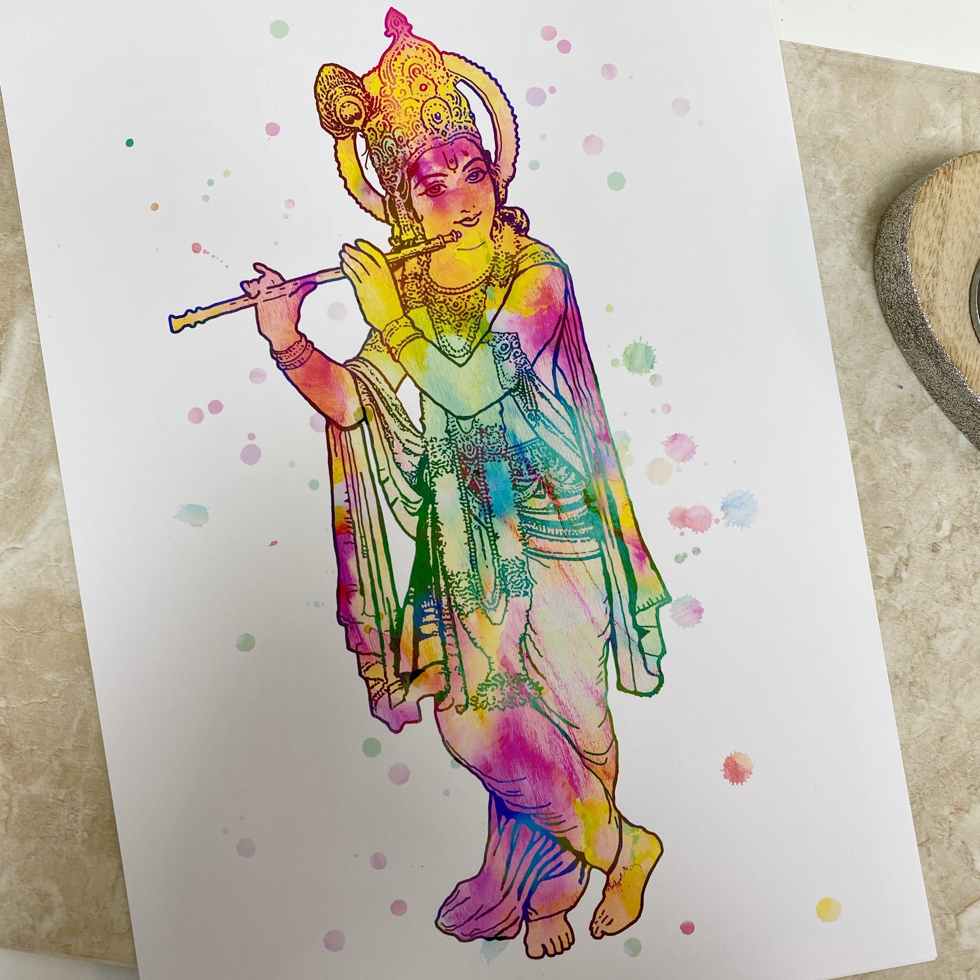 Lord Krishna Watercolour Print or Framed