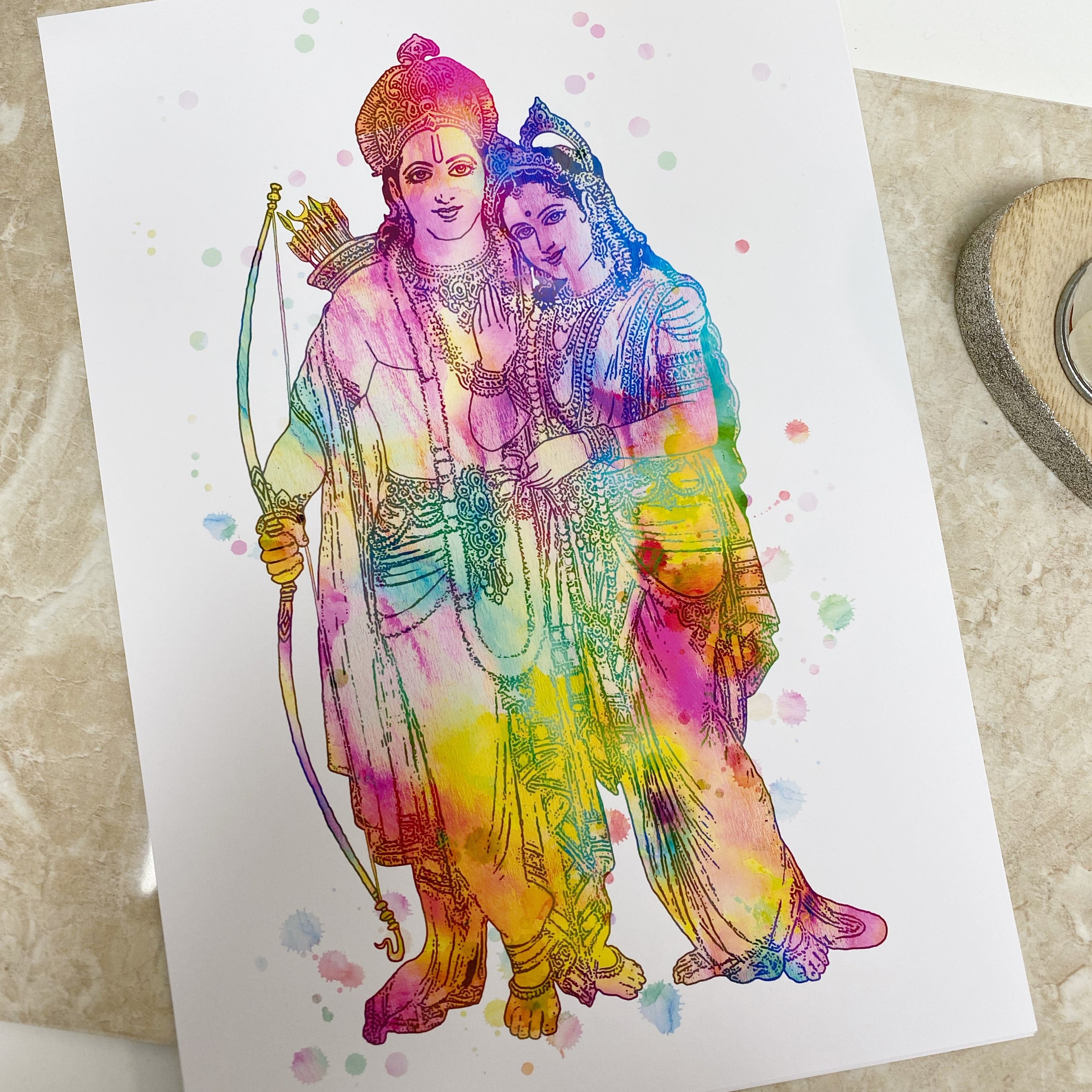 Rama & Sita Watercolour Print or Framed