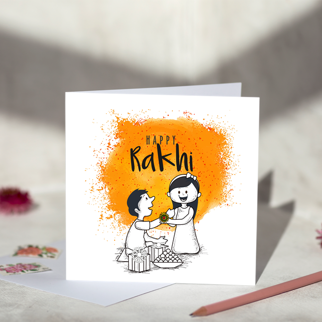 Brother Sister Orange Rakhi Card