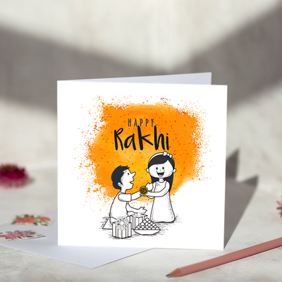 Brother Sister Orange Rakhi Card