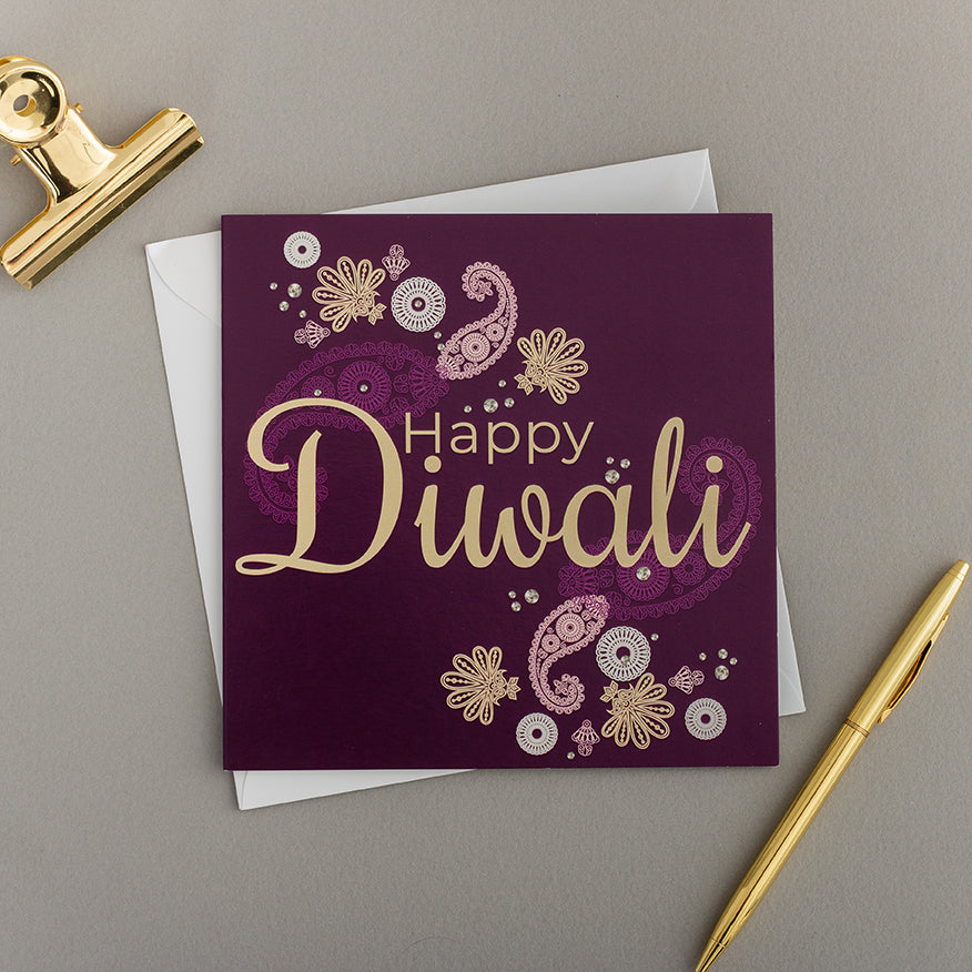 Purple Paisley Diwali Card