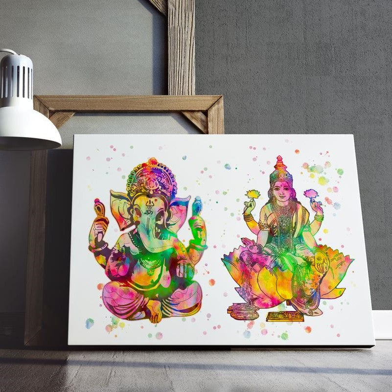 Lakshmi and Ganesh Watercolour Print or Framed