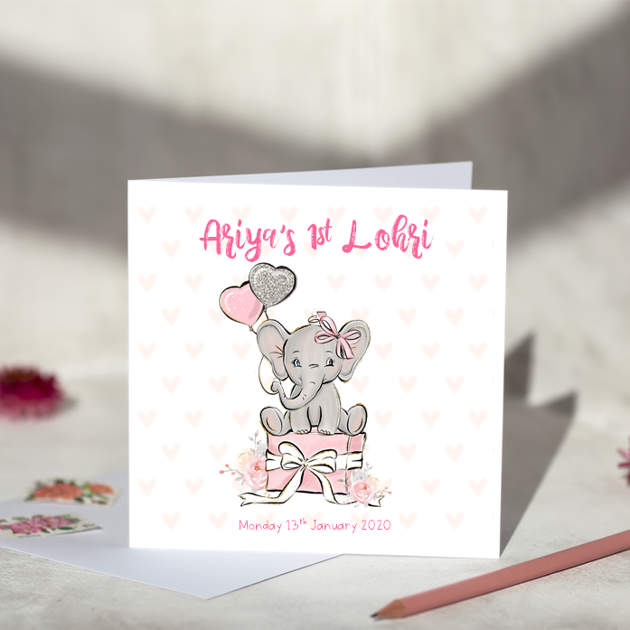 Personalised Elephant Lohri Card For Girls