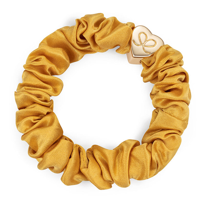 Gold Heart Silk Scrunchie Mustard