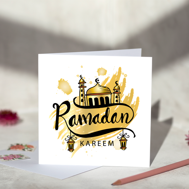 Ramadan Kareem Gold Lanterns Greeting Card
