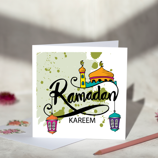 Ramadan Kareem Green Lanterns Greeting Card