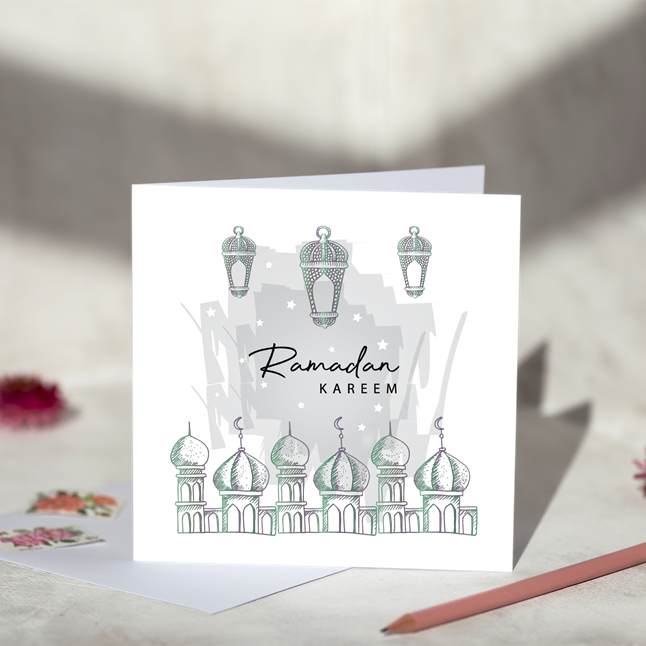 Ramadan Kareem Grey Lanterns Greeting Card