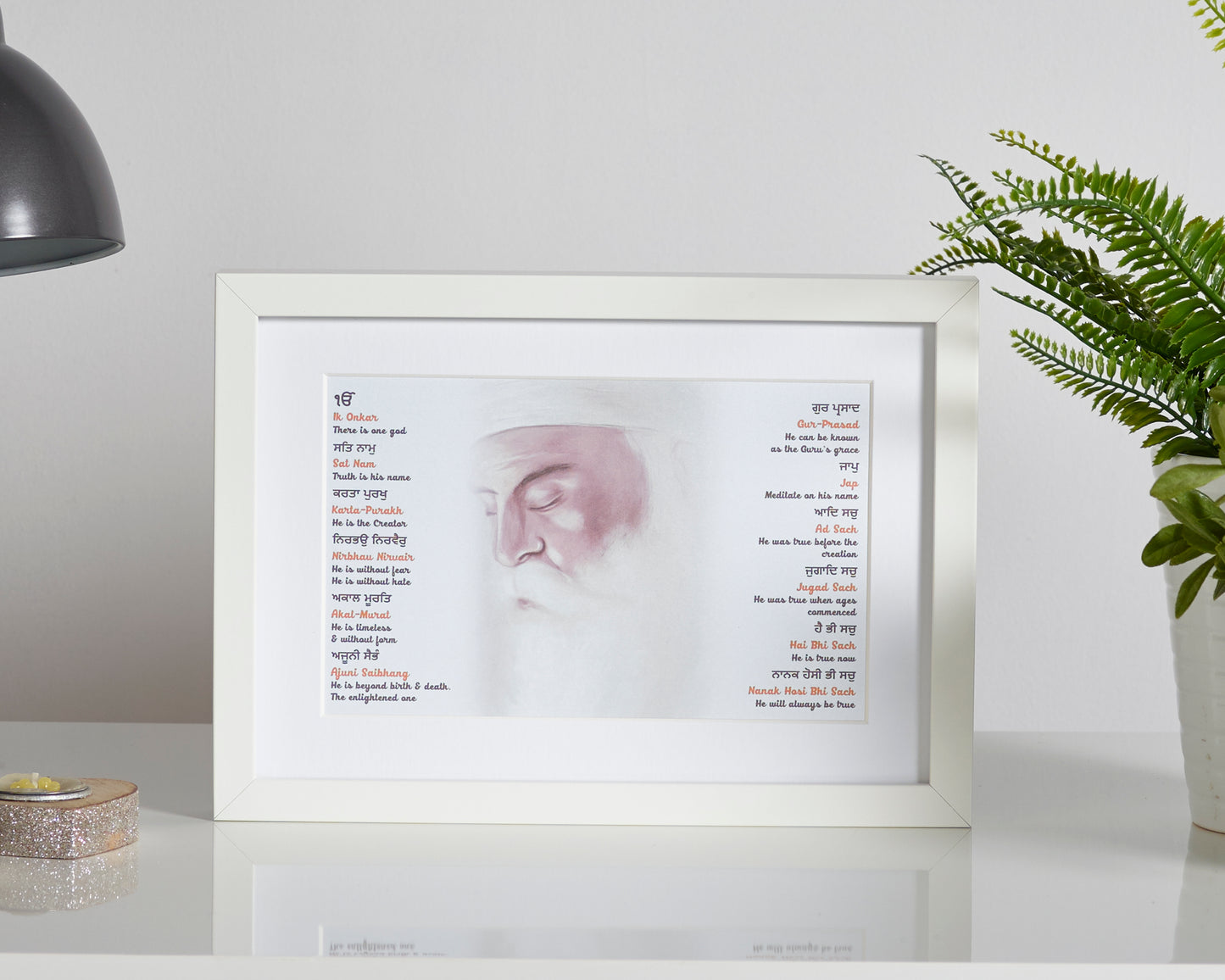 A4 Frame of Guru Nanak Including Mool Mantar in Punjabi & English Including Translation