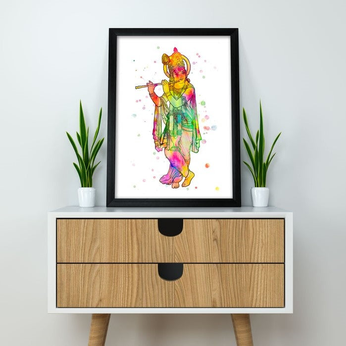 Lord Krishna Watercolour Print or Framed